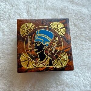 Vintage Egyptian Camel Leather Mini Jewelry Box Queen Nefertiti Trinket- 3”